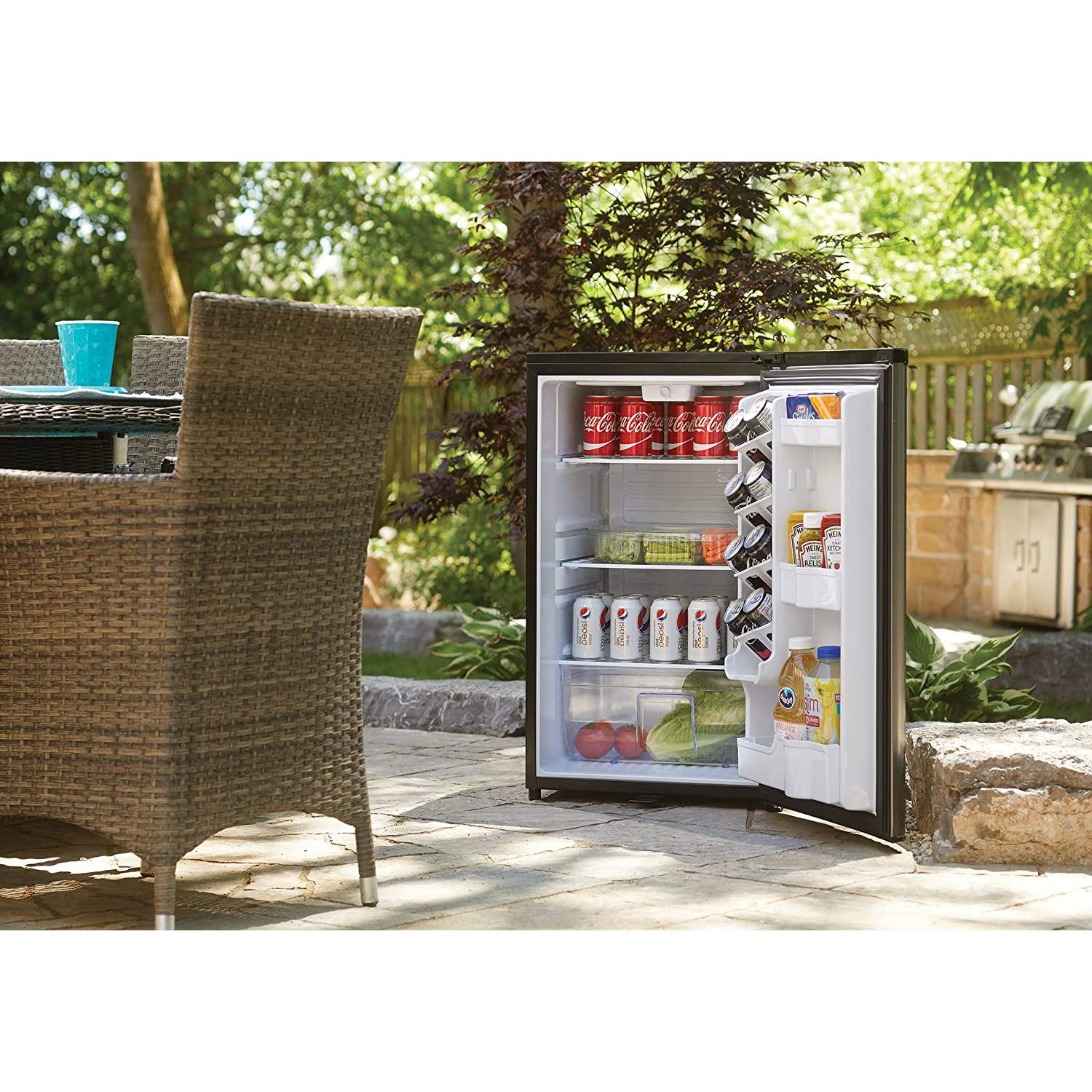Danby DAR044A6BSLDBO 4.4 Cu.Ft. Outdoor Mini Fridge, IPX4-Rated Stainless Steel Look All Refrigerator for Patio, Cabana, Pool Bar, E-Star Rated, Spotless Steel