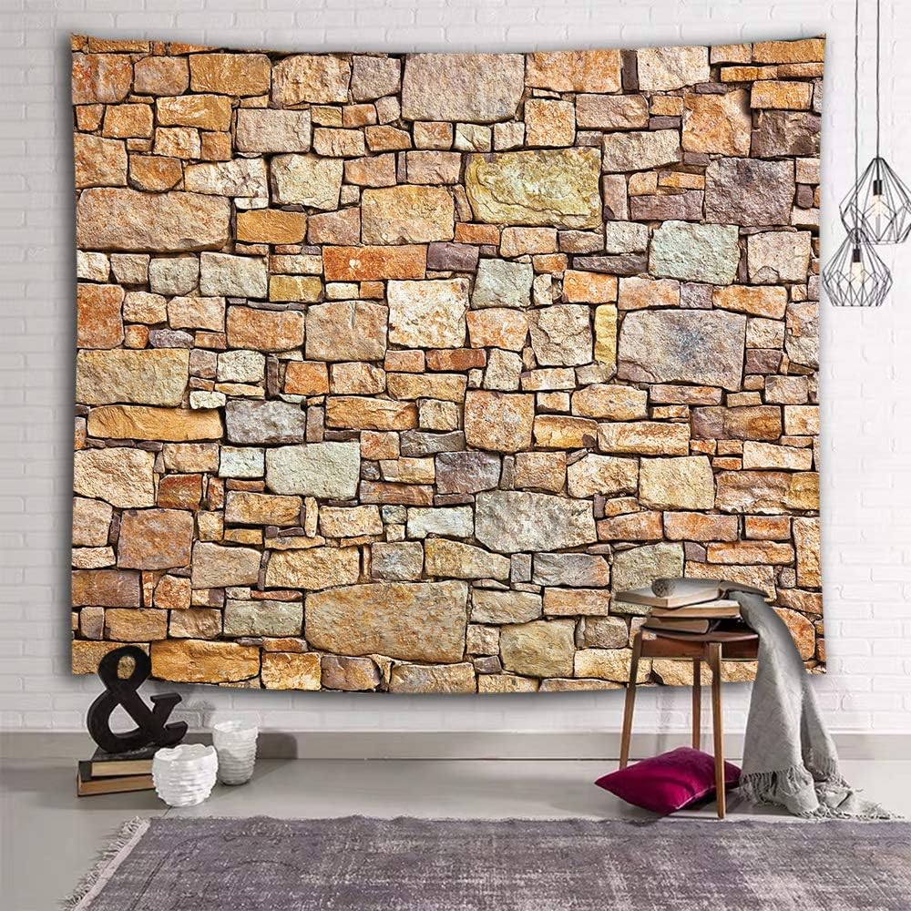 Tapestries - Sevendec Yellow Brick Tapestry Vintage Stone Wall Tapestry countryside Tapestry Wall Hanging for Livingroom Bedroom Dorm Home Decor W78 x L71