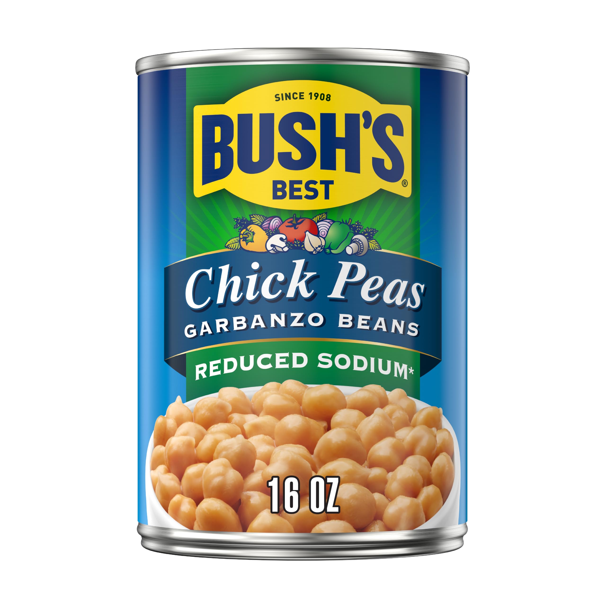 Photo 1 of (PACK OF 6) Bush's Best Reduced Sodium Garbanzos Chickpeas, Source Of Plant Based Protein And Fiber, Low Fat, Gluten Free, 16 oz (EXP: JAN 2026)