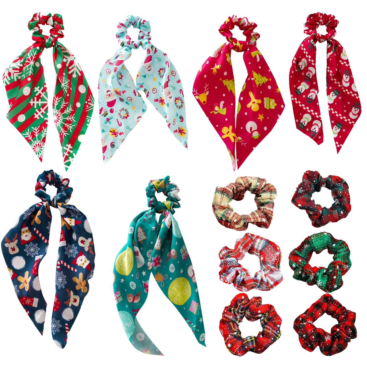 Miaija 12Pieces Christmas Hair Scrunchies Plaid Elastic Hair Bands and Bow Ribbon Scrunchies Hair Styling Fashion Headbands for Women Girls Accessories
