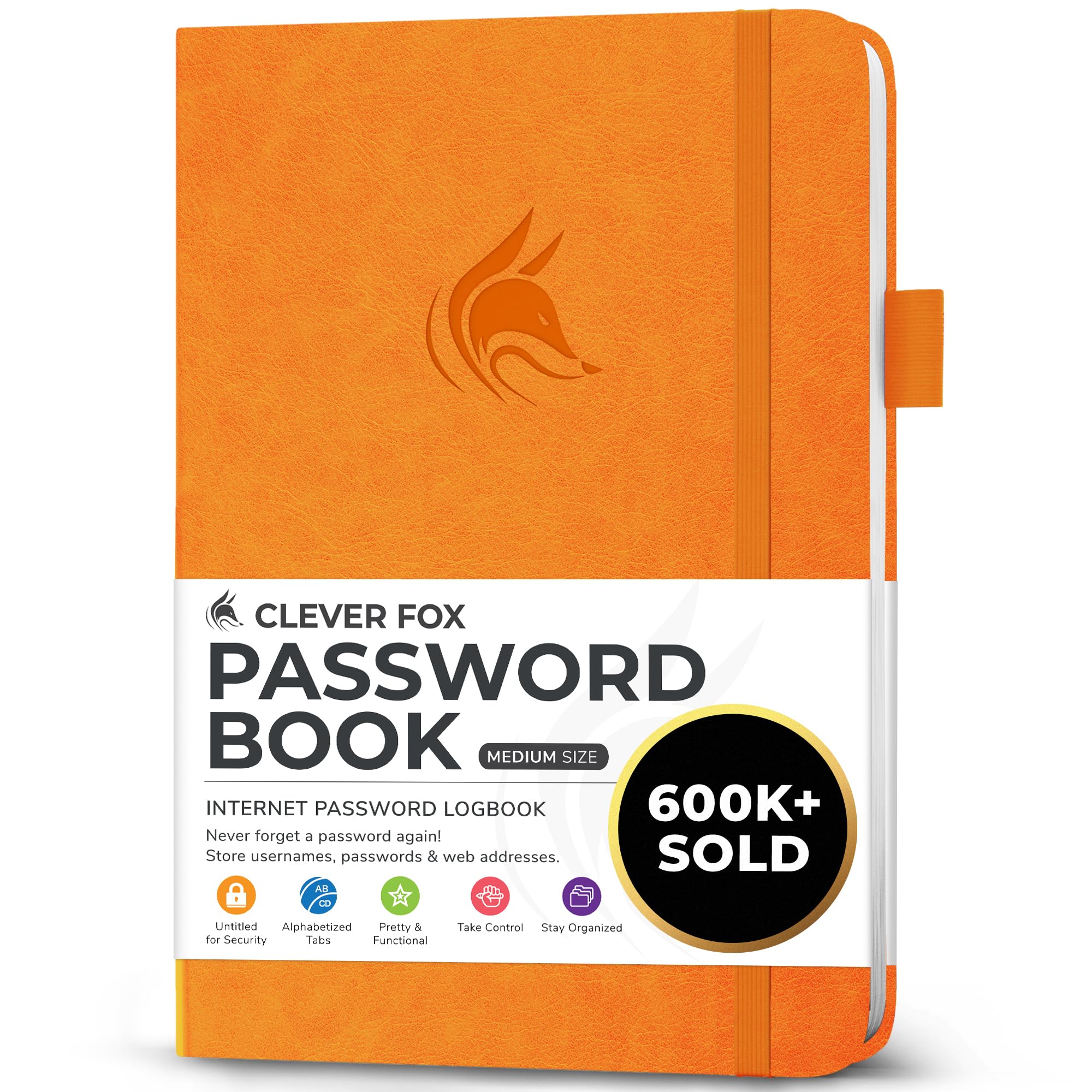 Clever Fox Password Book with alphabetical tabs. Internet Address Organizer Logbook. Medium Password Keeper for Website Logins (Yellow)