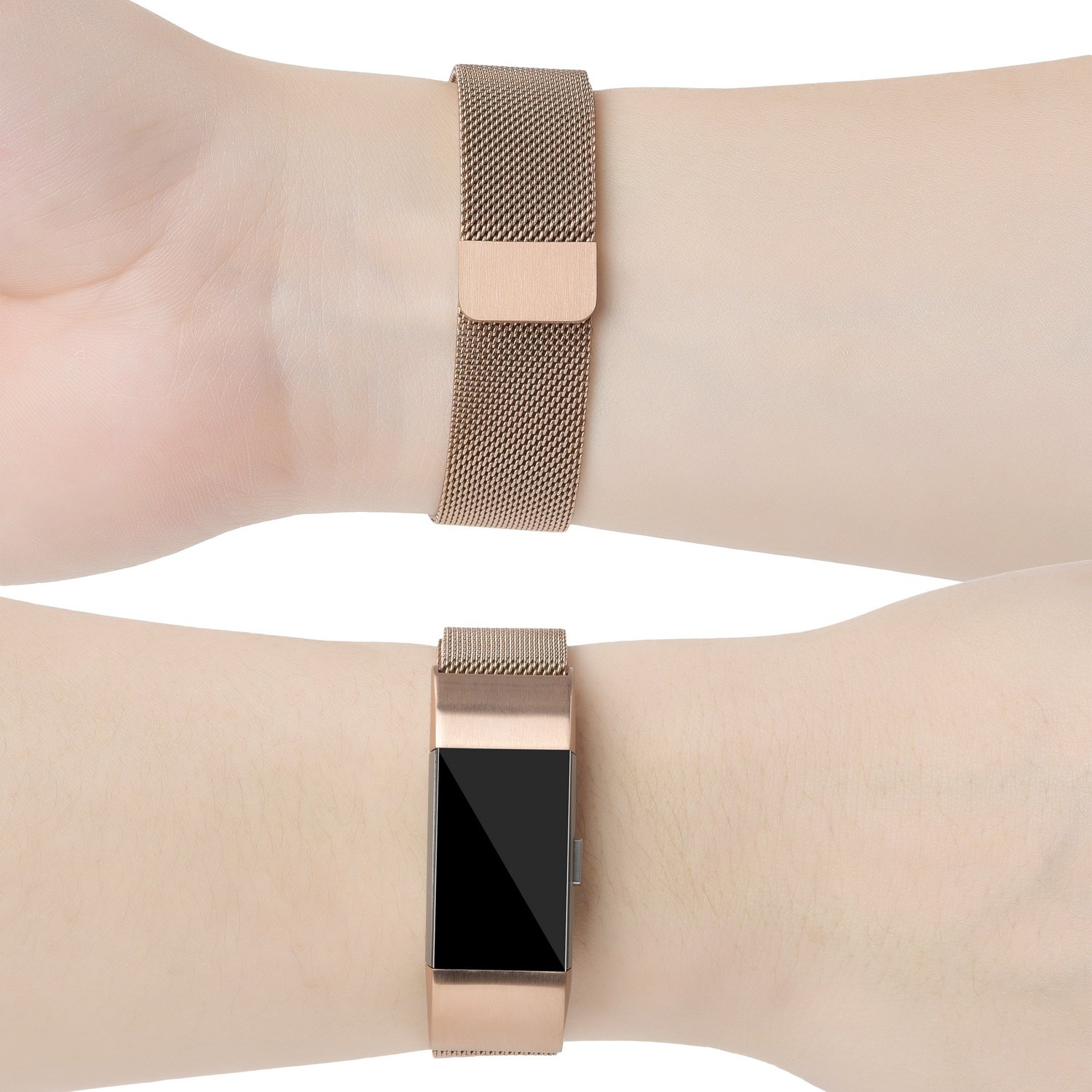 Fitbit Charge 2 Replacement Band, MeanLove Stainless Steel Bracelet Wristband Magnetic Absorbing Band for Fitbit Charge 2 (Pink, L (6.7\