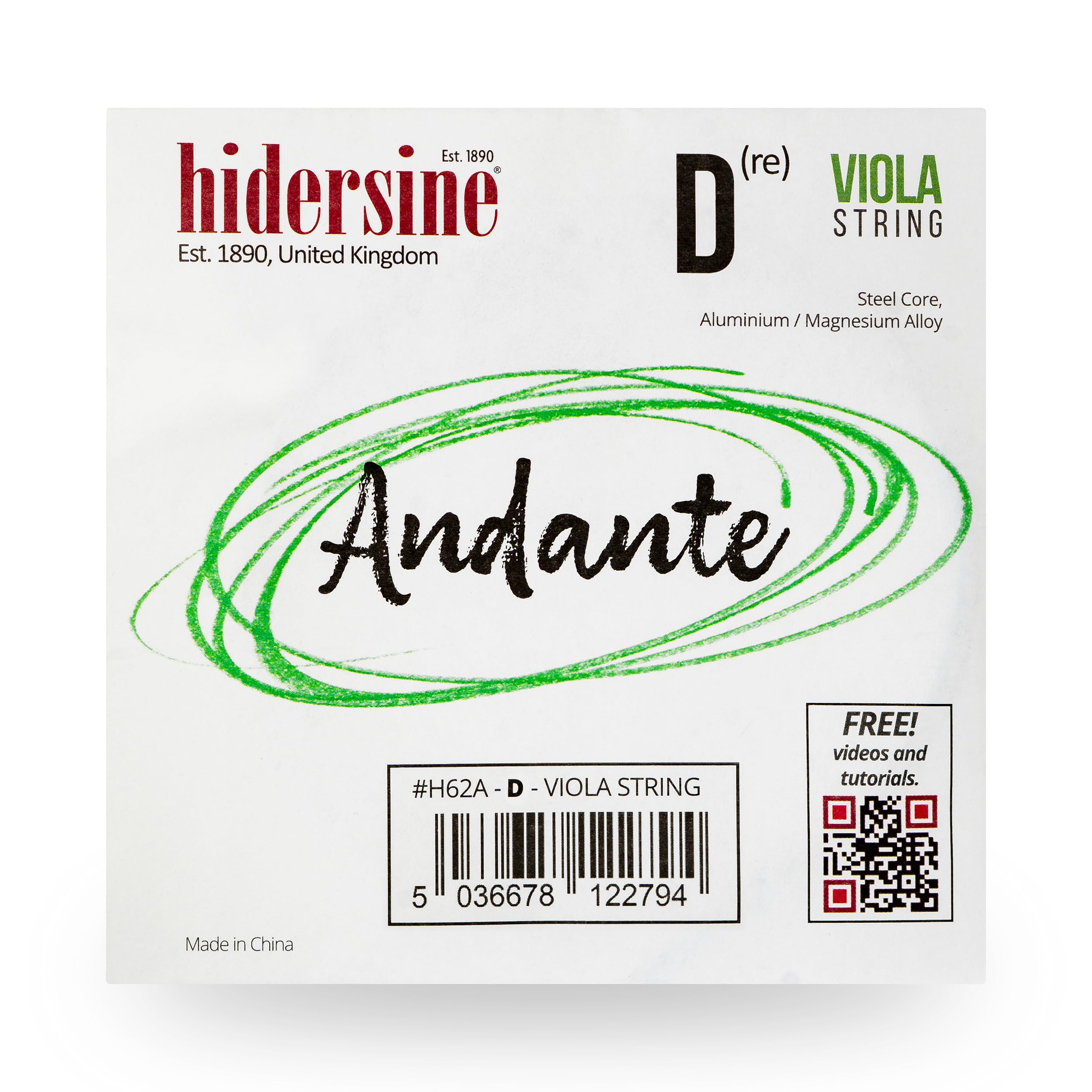 Hidersine Andante SINGLE D String for VIOLA. Steel Core, alloy string for longevity and ease of playing feel. Great tone and great value. Ideal for all Viola Students. SINGLE D String only.