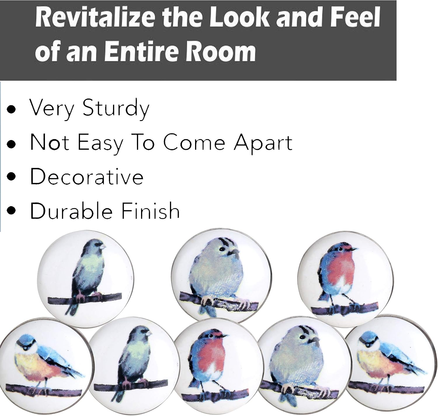 Perilla Home Set of 8 Bird Ceramic Door Knobs Diameter 1.5" Cupboard Glass Door Knobs Dresser Wardrobe and Drawer Pull - Image 3