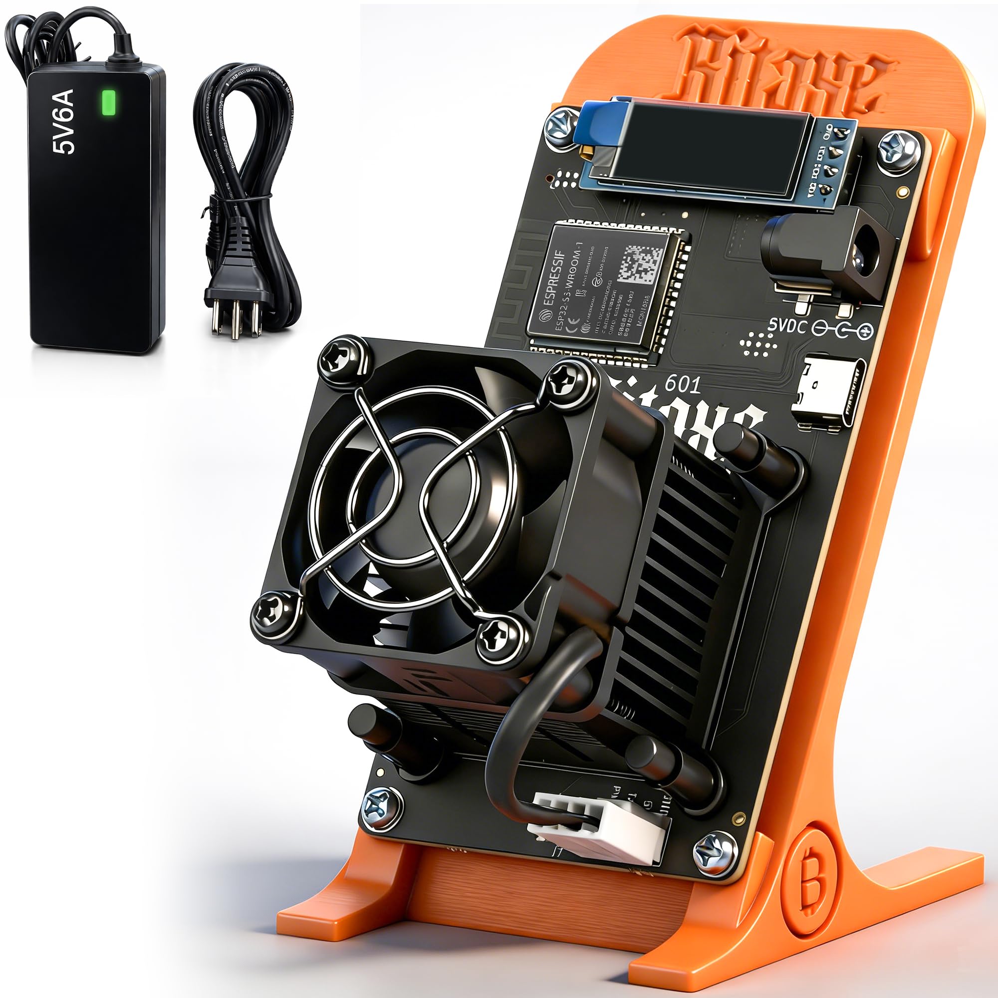 Photo 1 of LinToButy Open Source Bitaxe Gamma 601 Bitcoin Miner - 1-1.2TH/s BM1370 ASIC Solo Miner, Home Crypto Low Power Mining Machine with 2.4G WiFi, OLED Display & Remote Management - Orange-Red