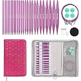 Guclud 4-Inch Interchangeable Circular Knitting Needles Set | US 2.5-15 (3.0-10.0mm) | 13-Pair of Metal Circular Needles | 4 Cables (16", 24", 32", and 40"), Accessories & Case