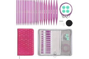 Guclud Interchangeable Circular Knitting Needles Set 4-inch Round Metal Knitting Needles Sizes US 2.5, 3, 4, 5, 6, 7, 8, 9, 10, 10.5, 11, 13, 15 with 4 Cords, Accessories and Case