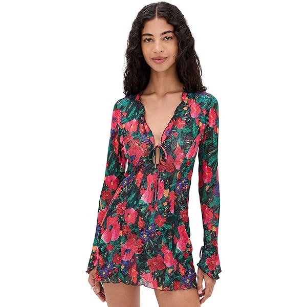 alice + olivia Women's Claire Tiered Mini Dress, Garden Brunch Off