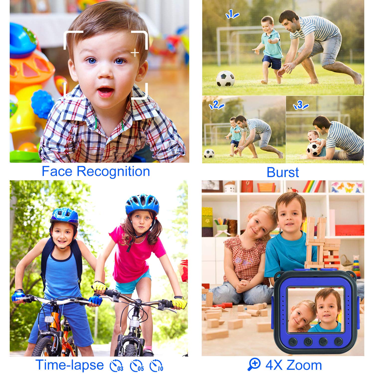 DROGRACE Children Kids Camera Waterproof Digital Video HD Action Camera 1080P Sports Camera Camcorder DV for Boys Birthday Holiday Gift Learn Camera Toy 1.77\'\' LCD Screen (Navy Blue)