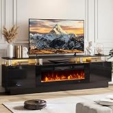 OneBlis 80" Fireplace TV Stand for TVs UP to 90", Electric Fireplace Entertainment Center with LED Lights &amp; Storage Cabinets, TV Console for Living Room, Office, Black-Black