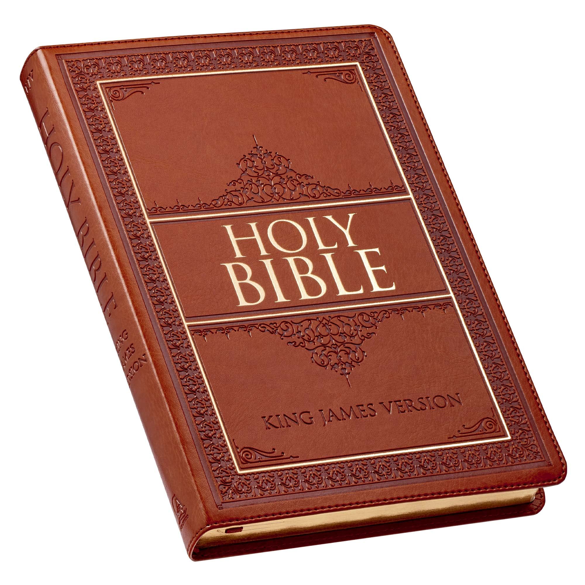 KJV Holy Bible, Thinline Large Print, Tan Faux Leather w/Thumb Index and Ribbon Marker, Red Letter, King James Version