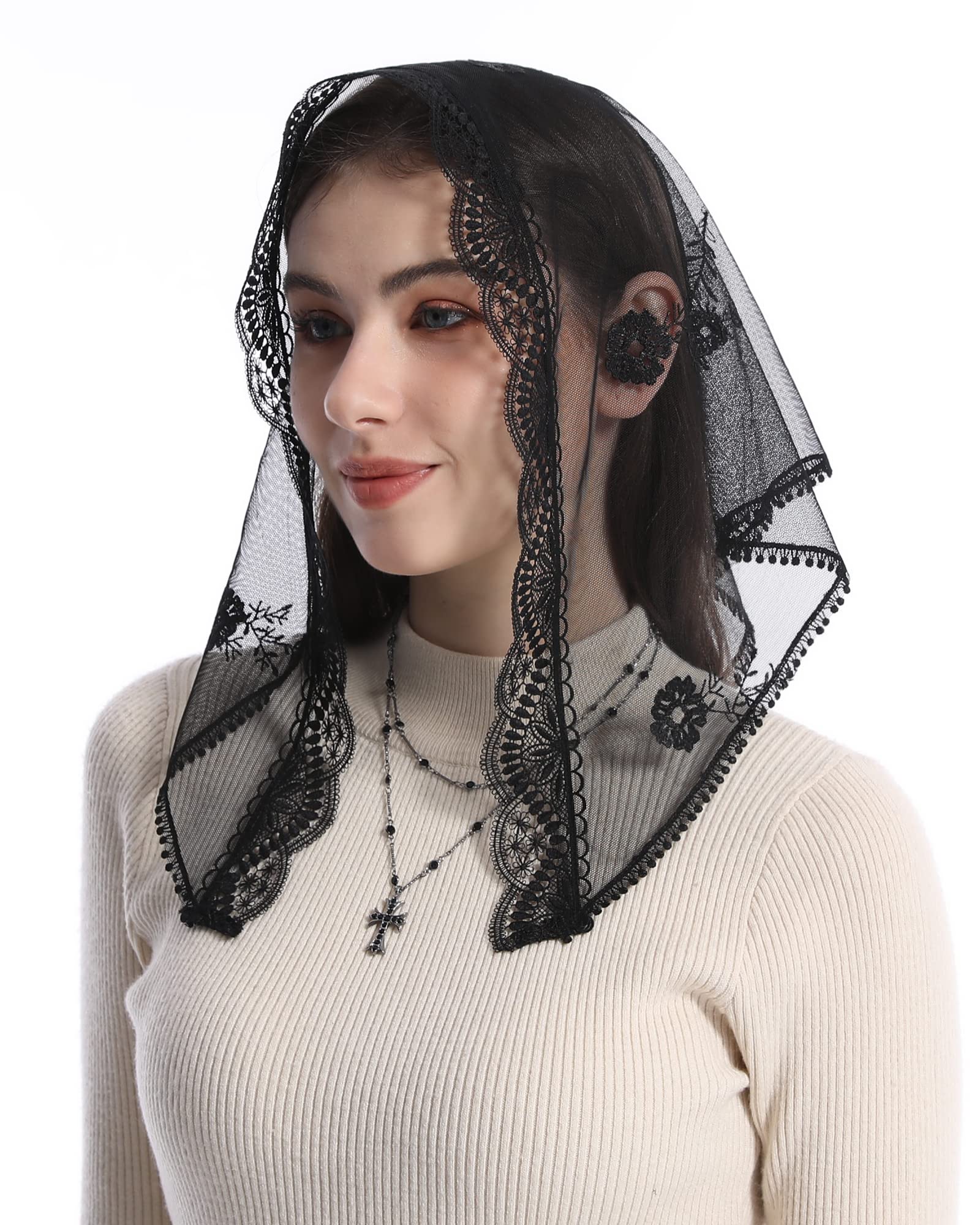 Photo 1 of Mantveil Church Veils for Women Catholic Small Triangle Latin Mass Head Covering Lace Chapel Veil Scarf Mantilla