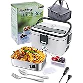 Buddew Electric Lunch Box for Adults, 80W Heated Lunch Box 1.8L Stainless Steel Portable Food Warmer,12/24/110V Lonchera Electrica Portatil for Travel & Work, Loncheras para Hombres de Trabajo(Gray)