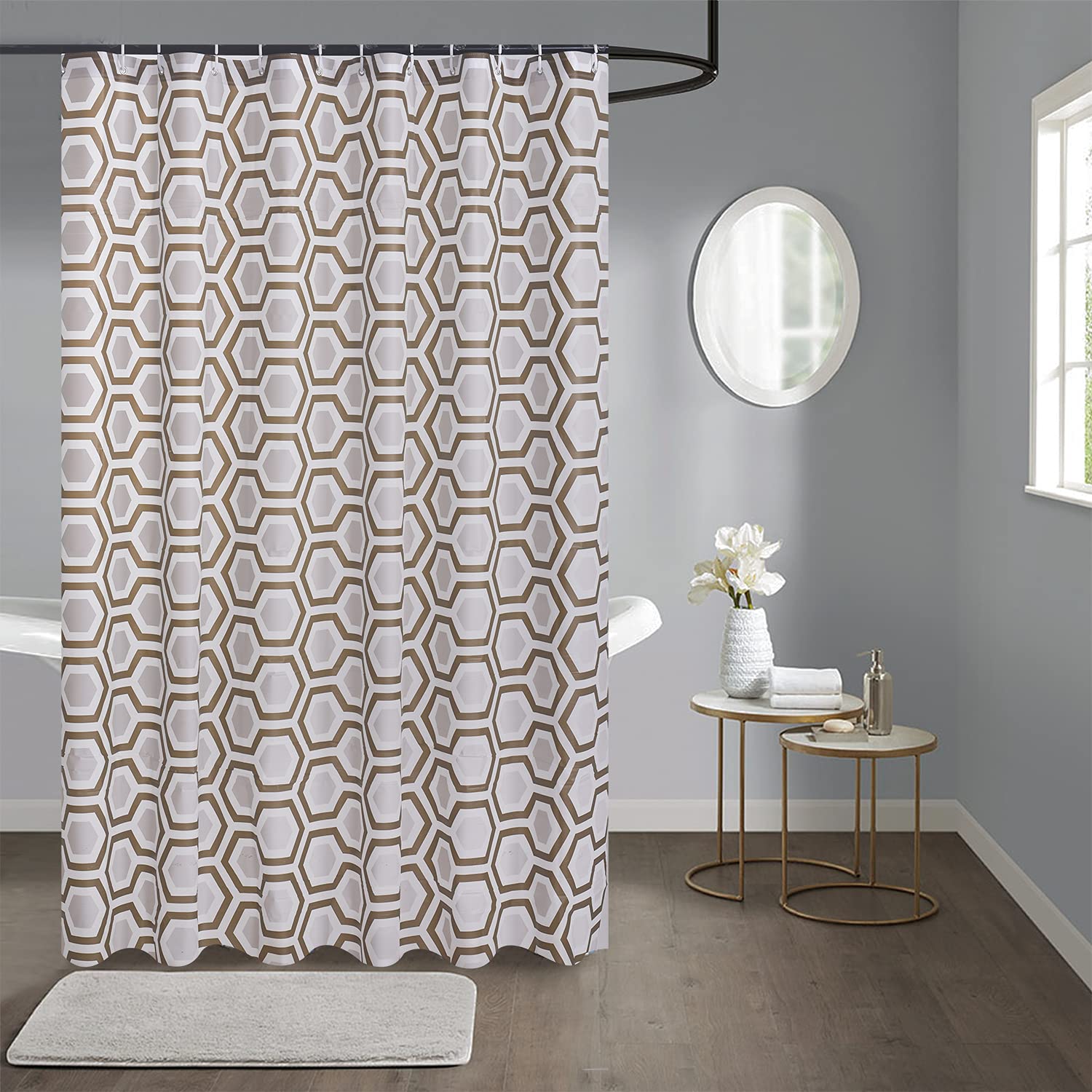 ZIMEL HOMES Shower Curtains Mould-free Mildew Resistant Bath Curtain with Stitched Steel Eyelets Waterproof Polyester Fabric Bathroom Curtains with 12 Hooks, 180 x 180 cm