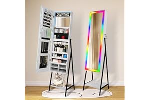 STARLEAD LED-Mirror-Jewelry-Cabinet-Organizer-Armoire-Standing, Full Length with RGB Lights Color Changing, Dimmable Brightness, Memory Function, Lockable, Velvet Lining, Large Storage