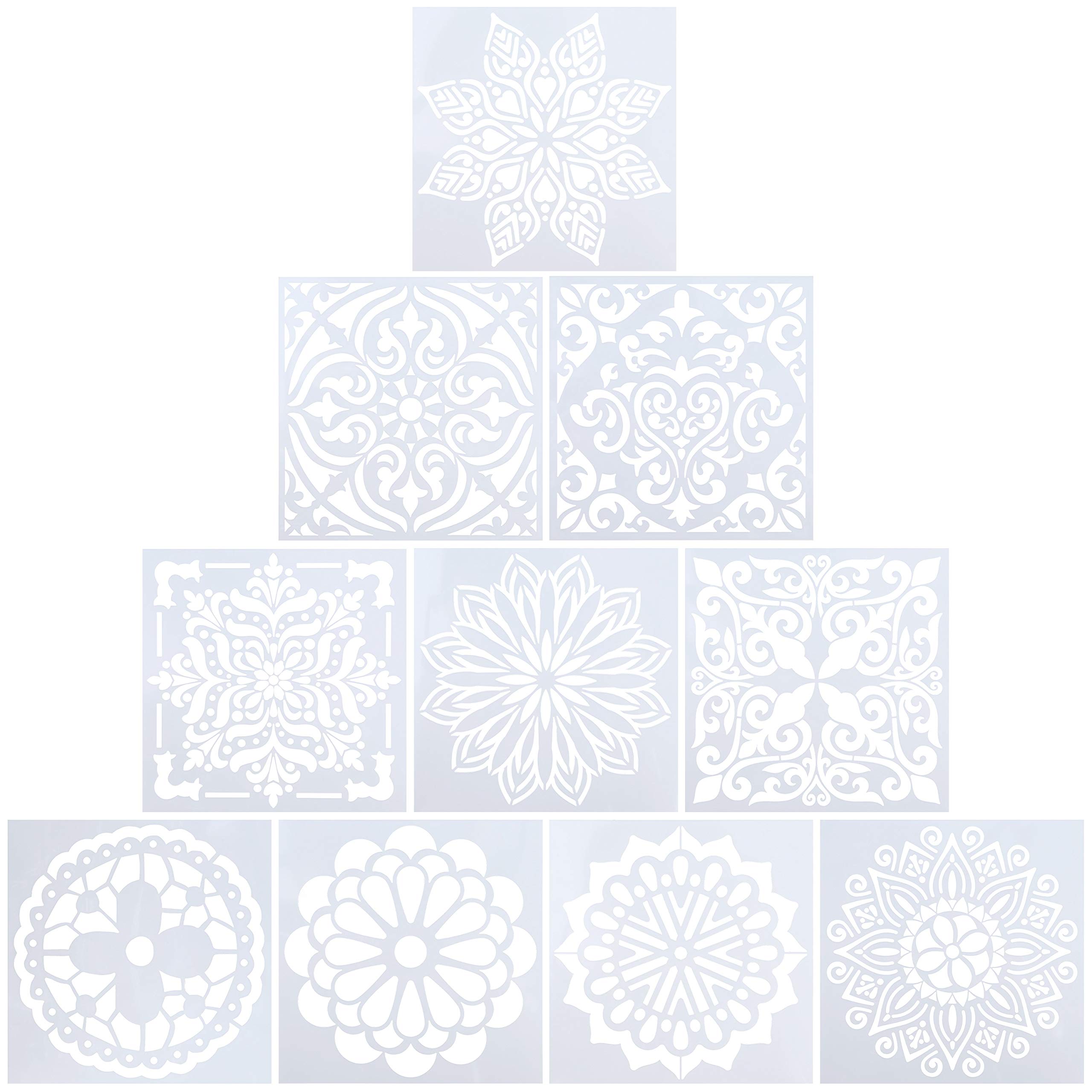 Painting Stencil Reusable Plastic Mandala Template Set for Airbrush Furniture Floor Tiles Walls Art DIY Craft Project 10 Pieces 5.9 inchx5.9 inch
