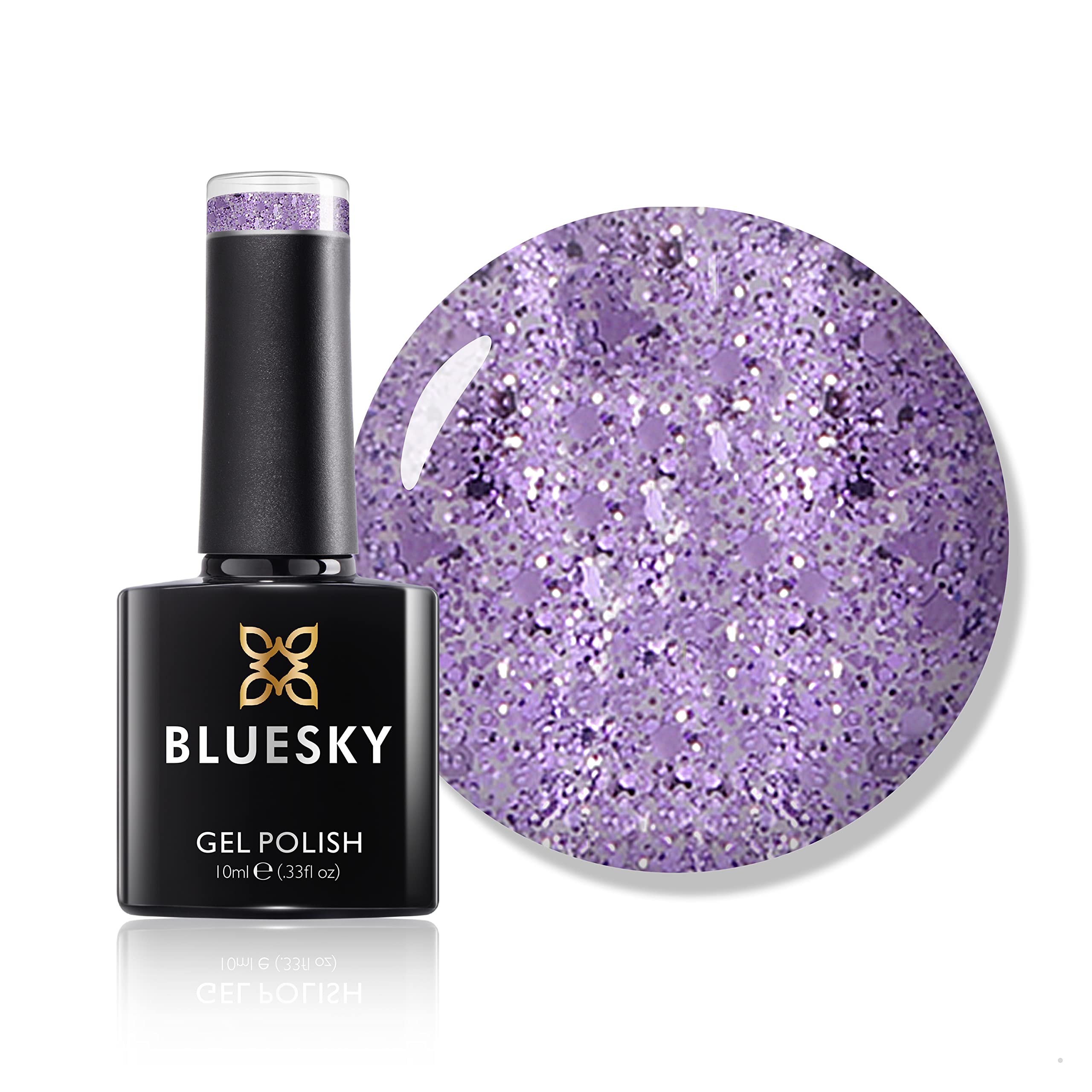 Bluesky Gel Nail Polish, Blue Danube Lilac Ritz S10N, Purple Glitter, Long Lasting, Chip Resistant, 10 ml (Requires Drying Under UV LED Lamp)