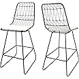 Christopher Knight Home Lilith Counter Stools, 26" Seats, Modern, Geometric, Black Iron Frames with Ivory Cushion (Set of 2)