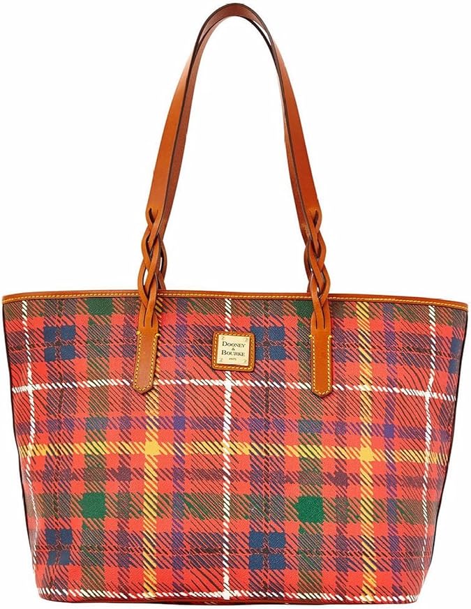 Dooney & Bourke Tartan Braided Shopper Red Handbags
