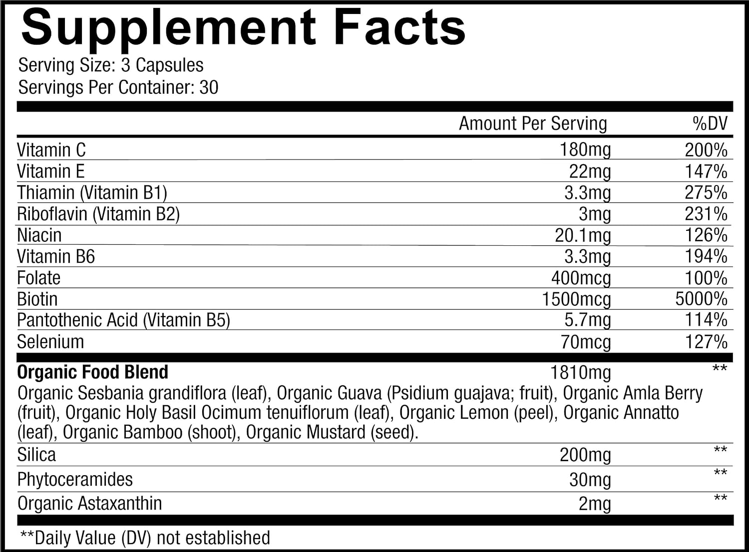 Codeage Biotin Supplement with Vitamin C, Vitamin E, Vitamin B6, Niacin, Folate, Food Blend, Phytoceramides, Astaxanthin - Image 3