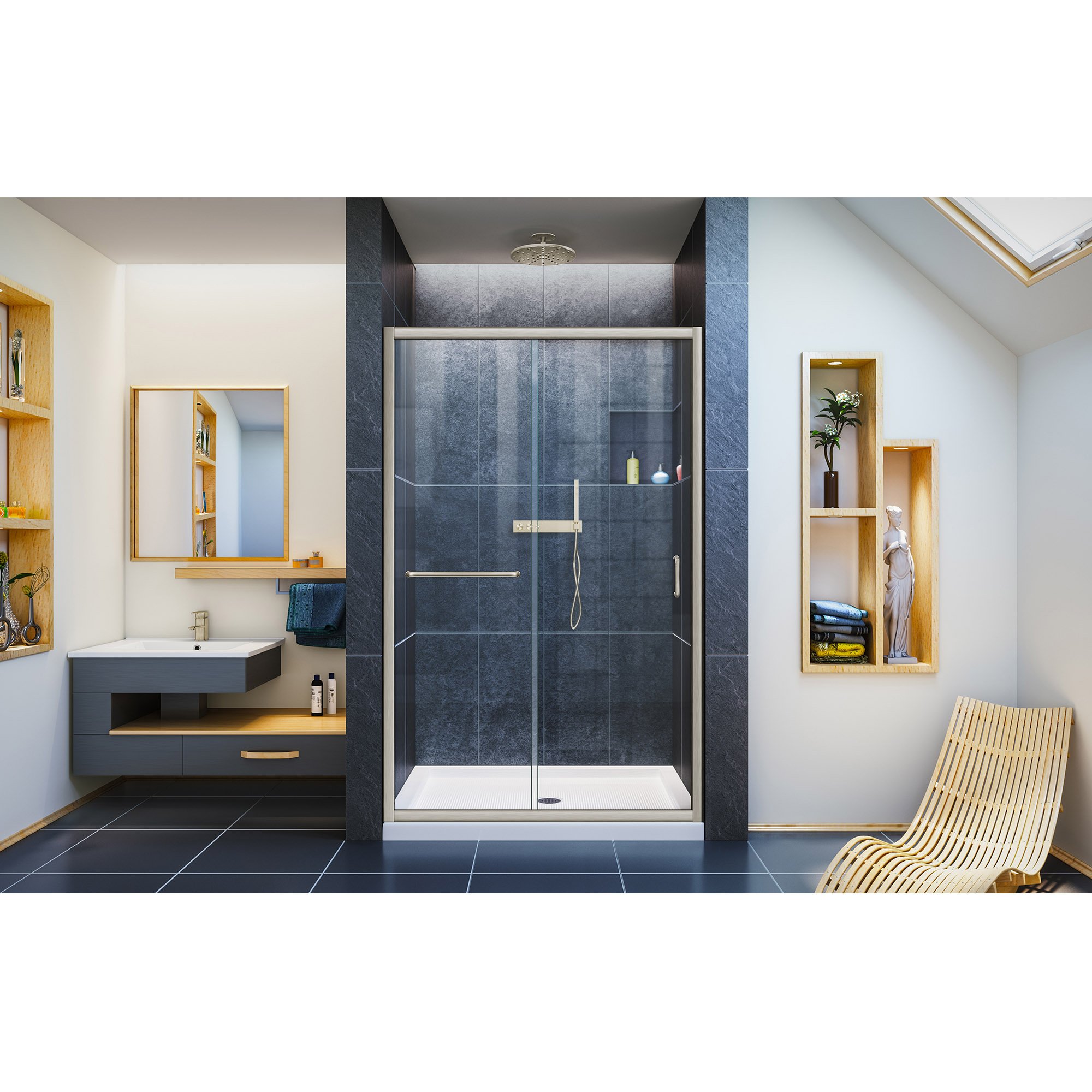 DreamLine Infinity-Z 44-48 in. W x 72 in. H Semi-Frameless Sliding Shower Door, Clear Glass in Brushed Nickel, SHDR-0948720-04