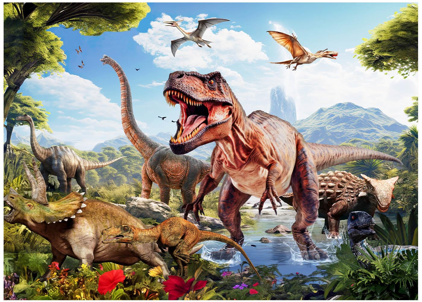 Photo 1 of Ladvis Dinosaur Theme Backdrop, Happy Birthday Dinosaur Photo Background Tropical Jungle Decor Dino Party Decorations Prehistoric Party Supplies Indoor Outdoor Banner Photo Booth Props 82.7"x59"