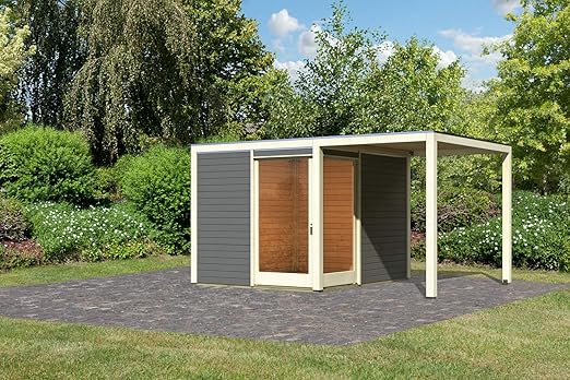 Unbekannt Karibu Gartenhaus Qubu Eck Set Terragrau 304x304cm Anbaudach Holzhaus 28mm Amazon De Baumarkt