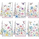 Oudain Set of 6 Wildflower Hummingbirds Kitchen Towels Floral Dish Hand Tea Towels for Bird Lovers Women Spring Summer Party Holiday Supply Bathroom Housewarming Gift