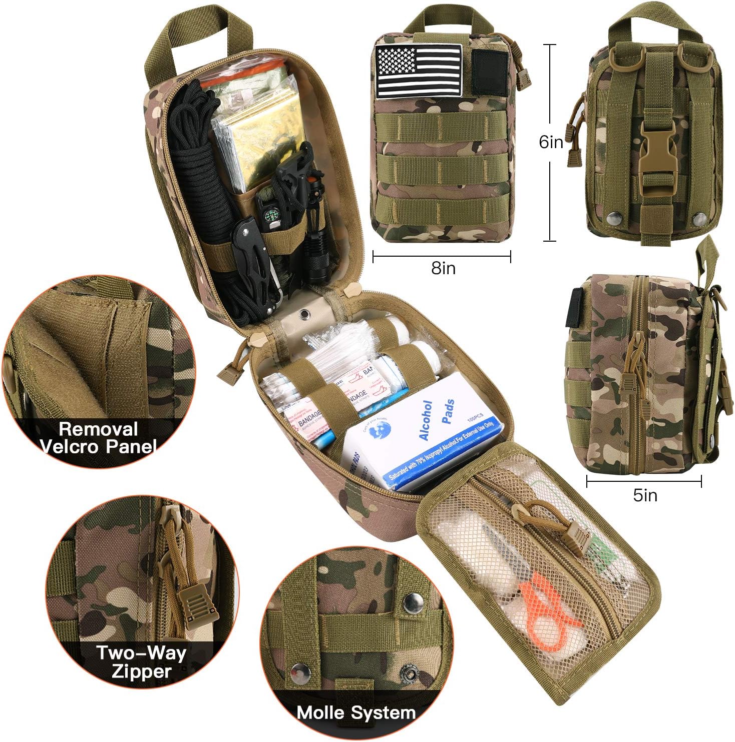 KOSIN Survival Gear and Equipment, 500 Pcs Survival First Aid kit, Fishing Gifts for Men Dad Boy Fathers Day, Trauma Bag Compatible Outdoor Tactical Gear Molle Pouch for Camping Hunting Hiking: Health & Personal Care