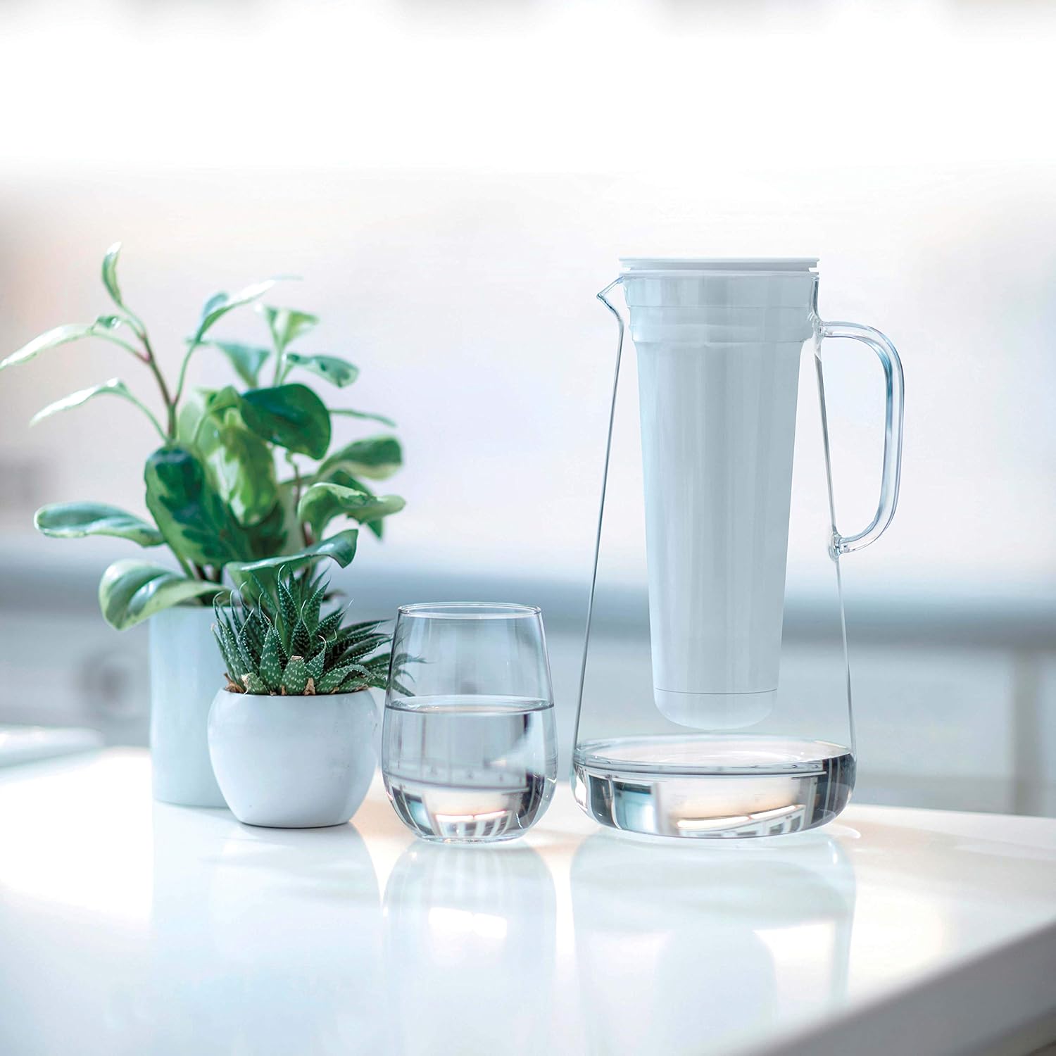 LifeStraw Home 7-Cup Glass Water Filter Pitcher Tested to Protect Against Bacteria, Parasites, Microplastics, Lead, Mercury, and a Variety of Chemicals (White): Sports & Outdoors