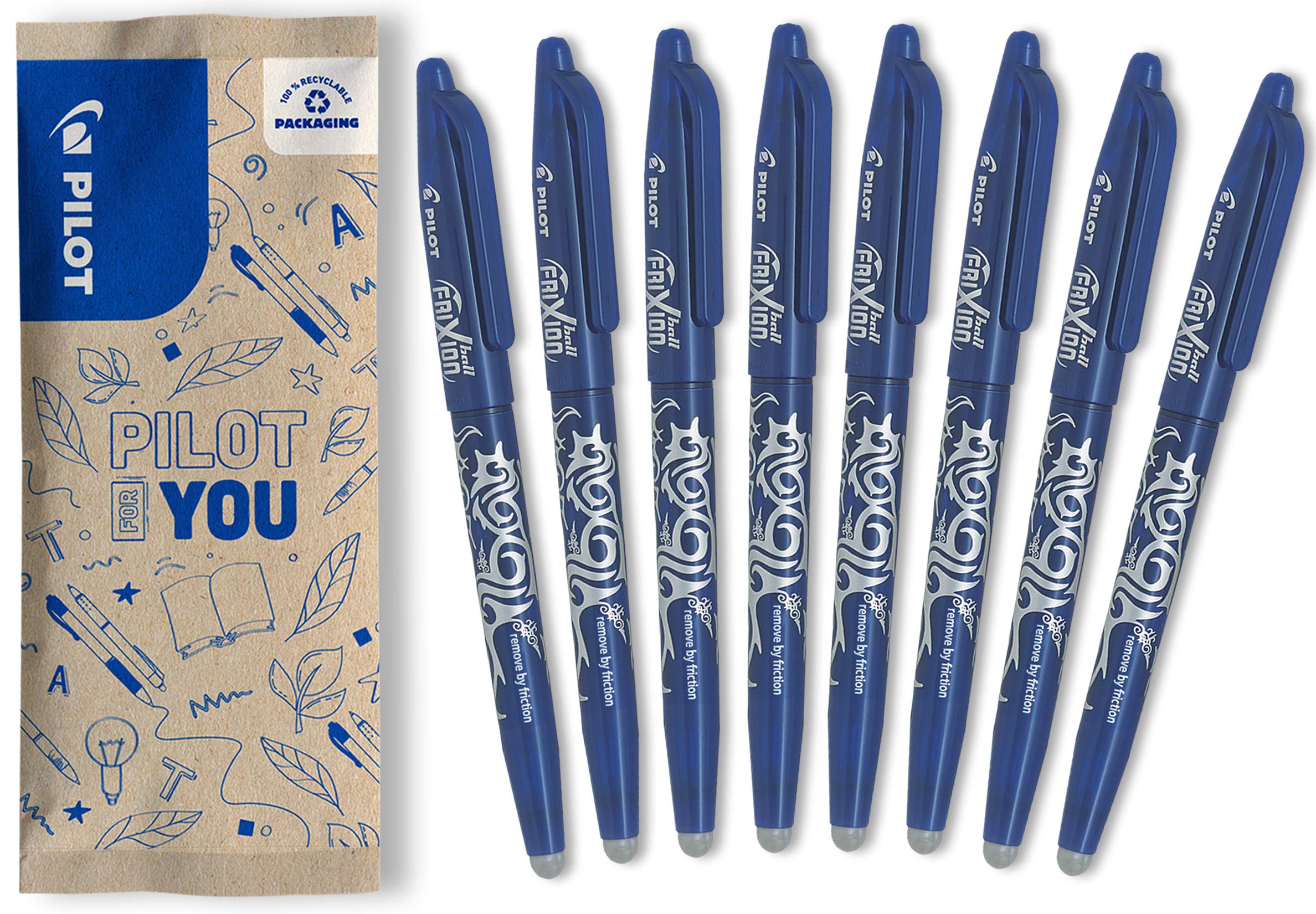 PILOT FLW538271 Frixion Erasable Rollerball Tip - Blue (Pack of 8)