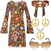 Heentan 6 Pcs 70s Outfits for Kids Girls 60s Hippie Costume Decades Day Outfits Halloween Dress up