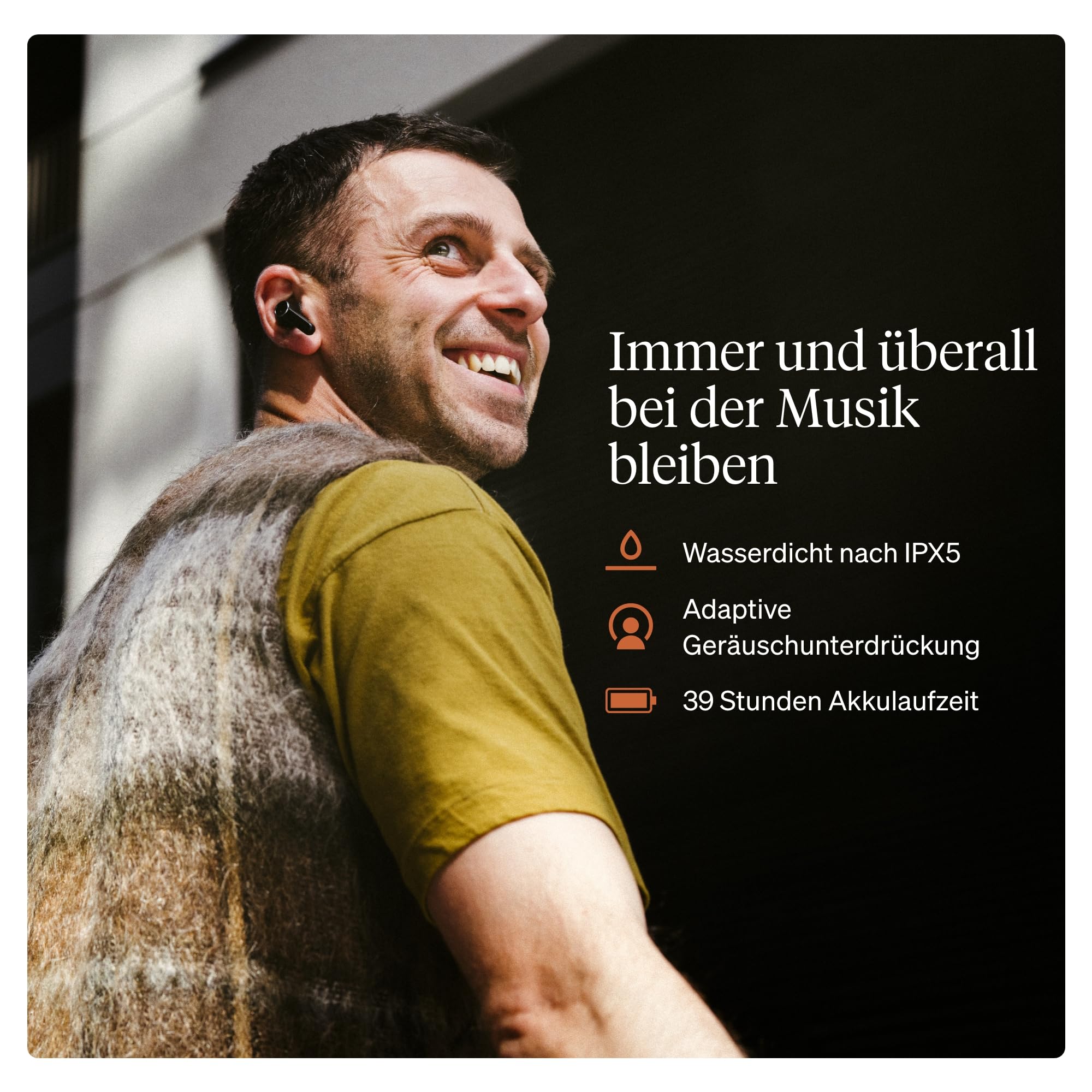 Cambridge Audio Melomania A100 True - Wireless In-Ear Kopfhörer, leicht, Adaptives ANC, aptX™ Lossless Bluetooth, bis zu 39 Std Akku mit Ladecase – Schwarz 5