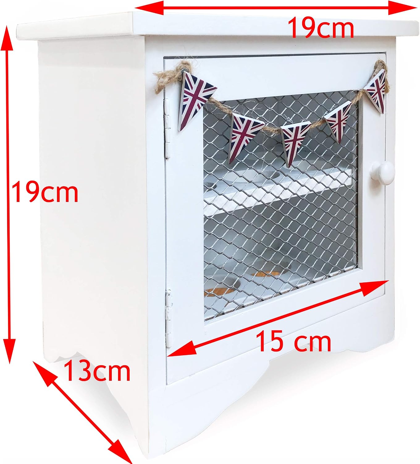 GreyZouq Wooden Country Kitchen Egg Cabinet. Egg Rack with Capacity to hold 12 Eggs. Ideal storage rack with farmhouse rustic effect. Worktop organizer. (White with Bunting) - Image 5
