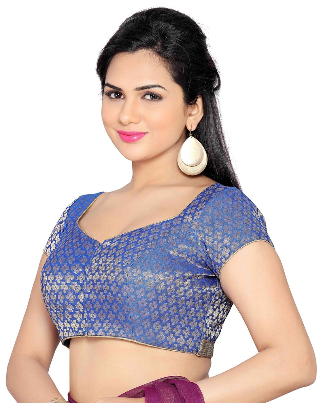 studio shringaar wedding blue solid short sleeve padded blouse