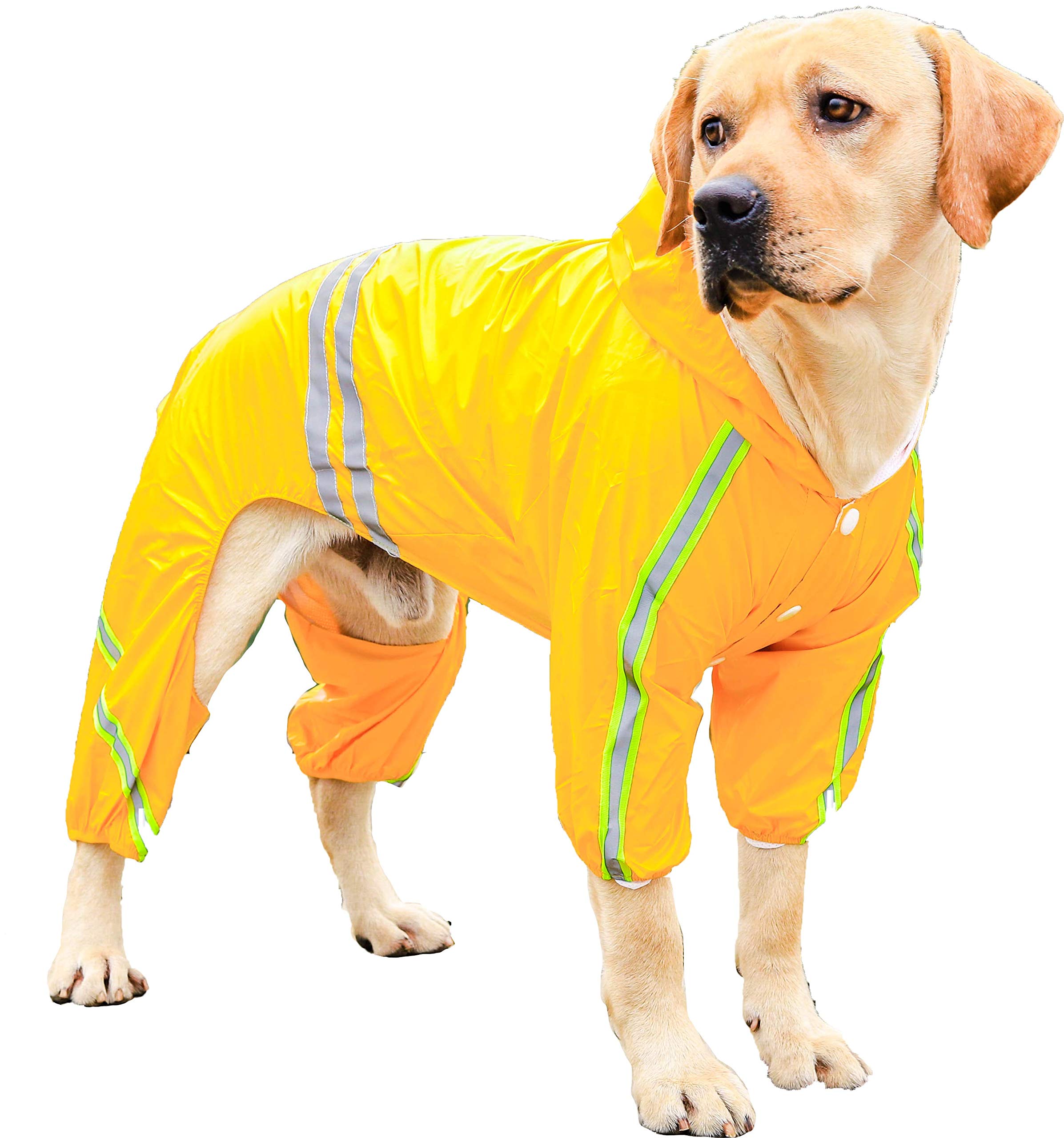PETULANE Dog Raincoats Waterproof with Legs, Rain Jacket with Reflective Strips and Hood, Dog Jumpsuit Hoodie with Harness Hole High Vis for Small Medium Large Dogs Outdoor Accessories (5XL, Yellow)