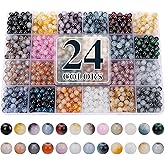 XSEINO About 1200+ pcs 6mm Glass Beads Bracelet Making Kit, 24 Assorted Black and White Bi-Color Fusion Series Crystal Beads for Jewelry Making, DIY Crafts, Friendship Bracelets