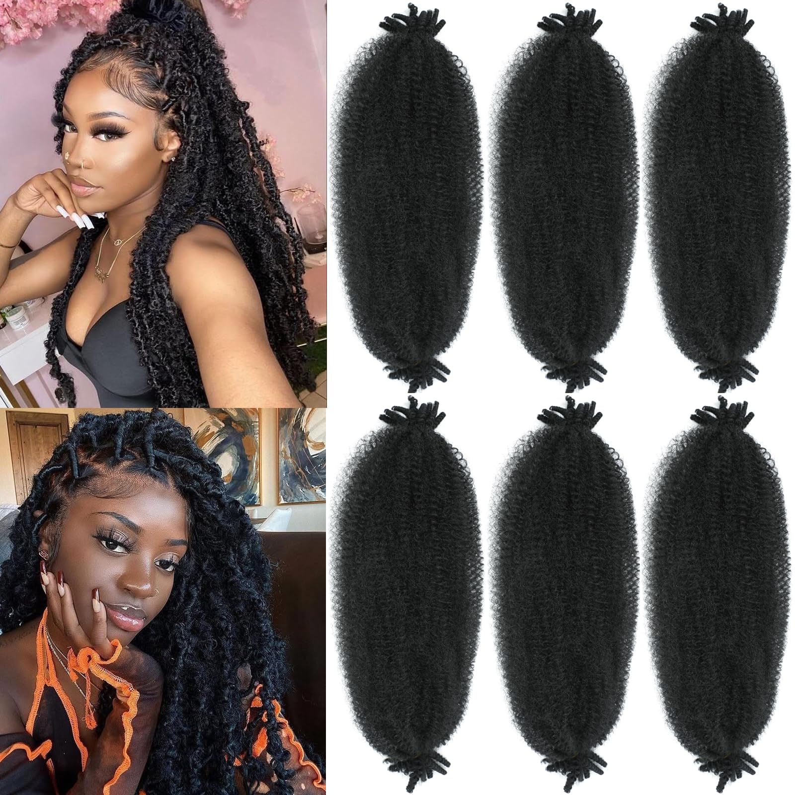 Photo 1 of Spring Afro Twist Hair, 30 Inch Springy Marley Twist Braiding Hair Pre-Separated 6 Packs Spring Twist Afro Kinkys Bulk Hair for Soft Locs Crochet Hair Extensions for Black Women (1B, 30inch)