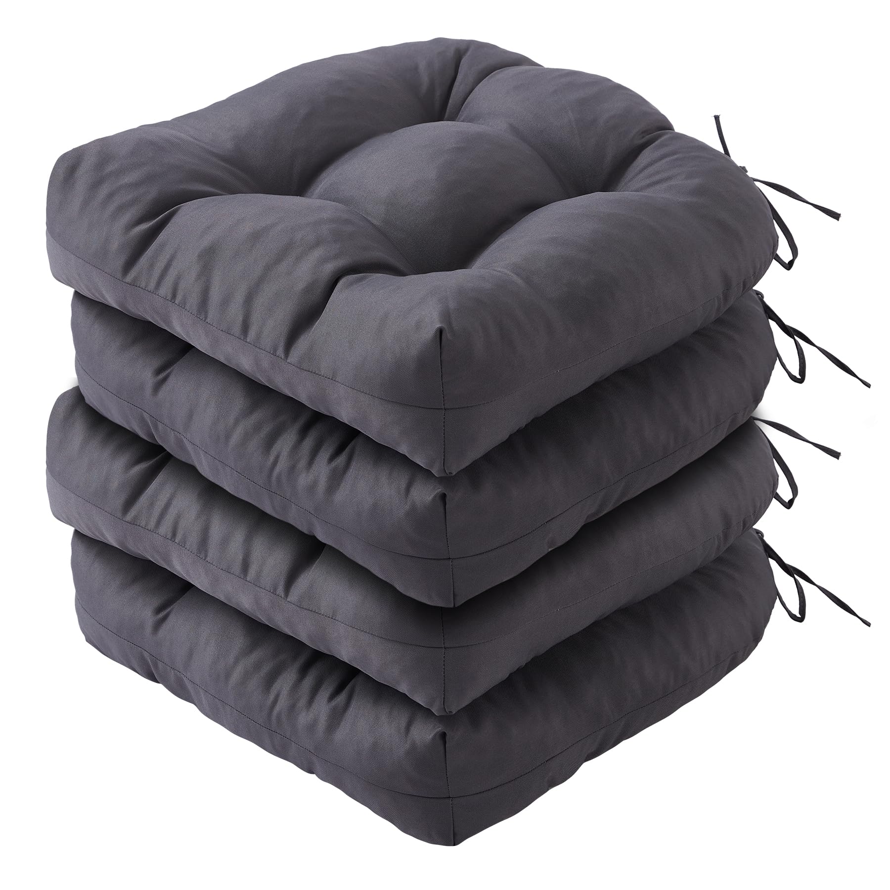 Photo 1 of IPYNBAP Outdoor Chair Cushions Set of 4, Patio Chair Cushions with Ties, 19x19+5” Tufted Outdoor Seat Cushions, Waterproof Patio Furniture Cushions, Outdoor Dining Chair Pads, Dark Grey