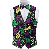 Roseelf Mens Holiday Waistcoat V-Neck Suit Vest with Bowtie