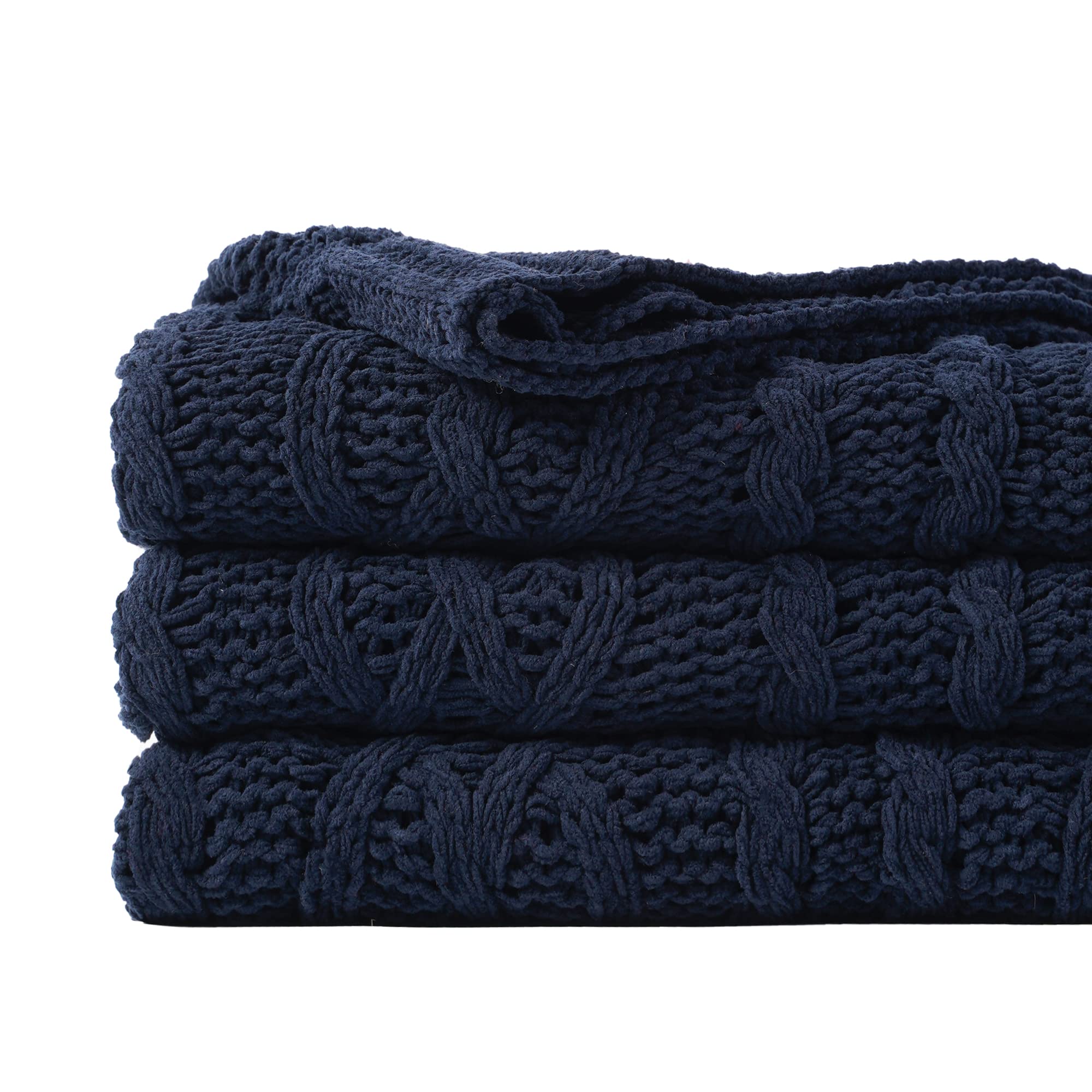 Battilo Navy Blue Throw Blanket for Bed Couch, Soft Warm Cozy Blue Sofa Blanket, Indoor Outdoor Decorative Navy Knitted Throw for Living Room, Picnic, Travel, 130x170cm