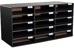 AdirOffice Cardboard Classroom Mailbox, and Office Mail Organizer with Name Slots, (15 Slot, Black)