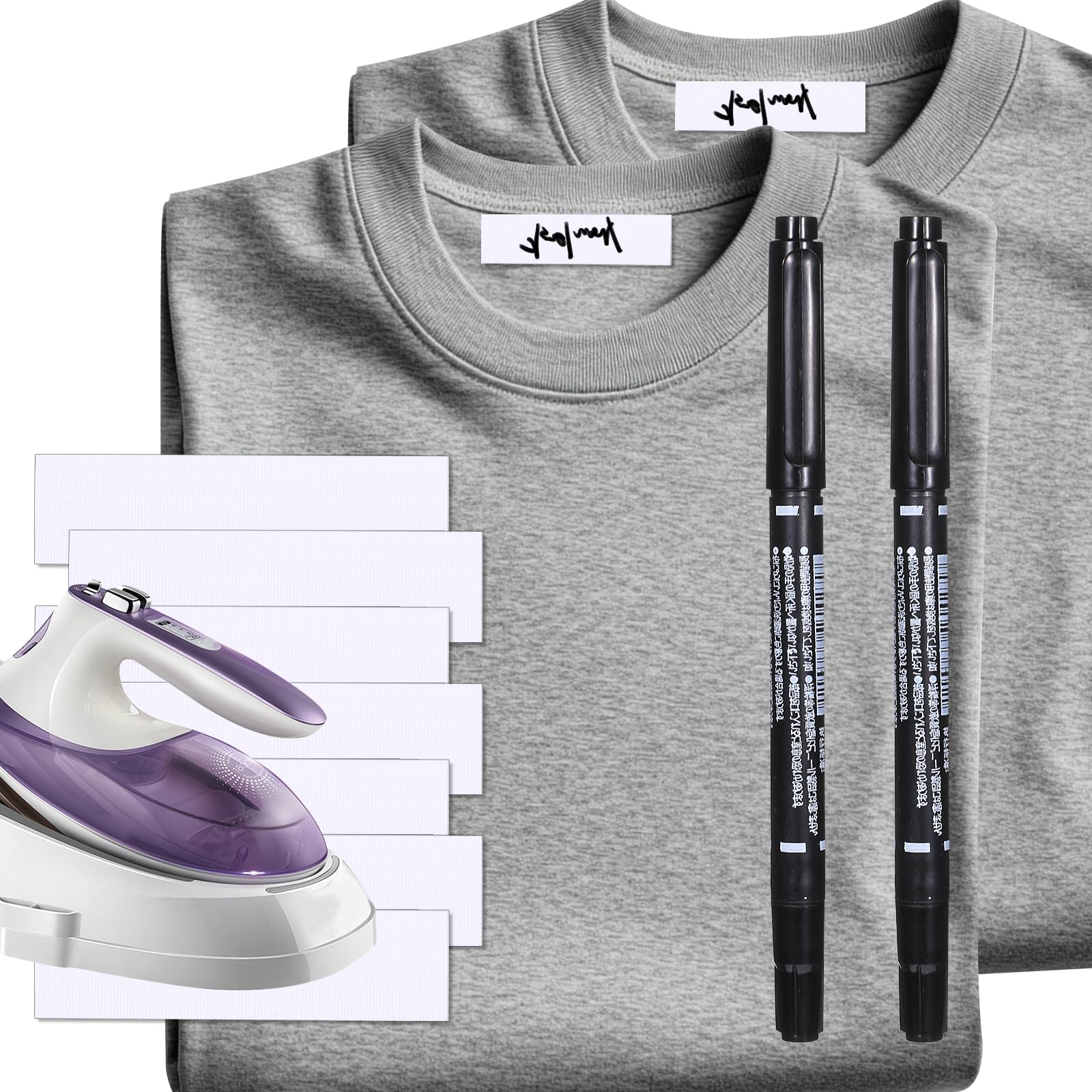 Photo 1 of 100pcs Iron on Name Tags for Clothing,Clothing Labels with 2pcs Black Marker Pen,Fabric Labels Name Tags for Daycare, Nursing Home, Camp, School, Laundry