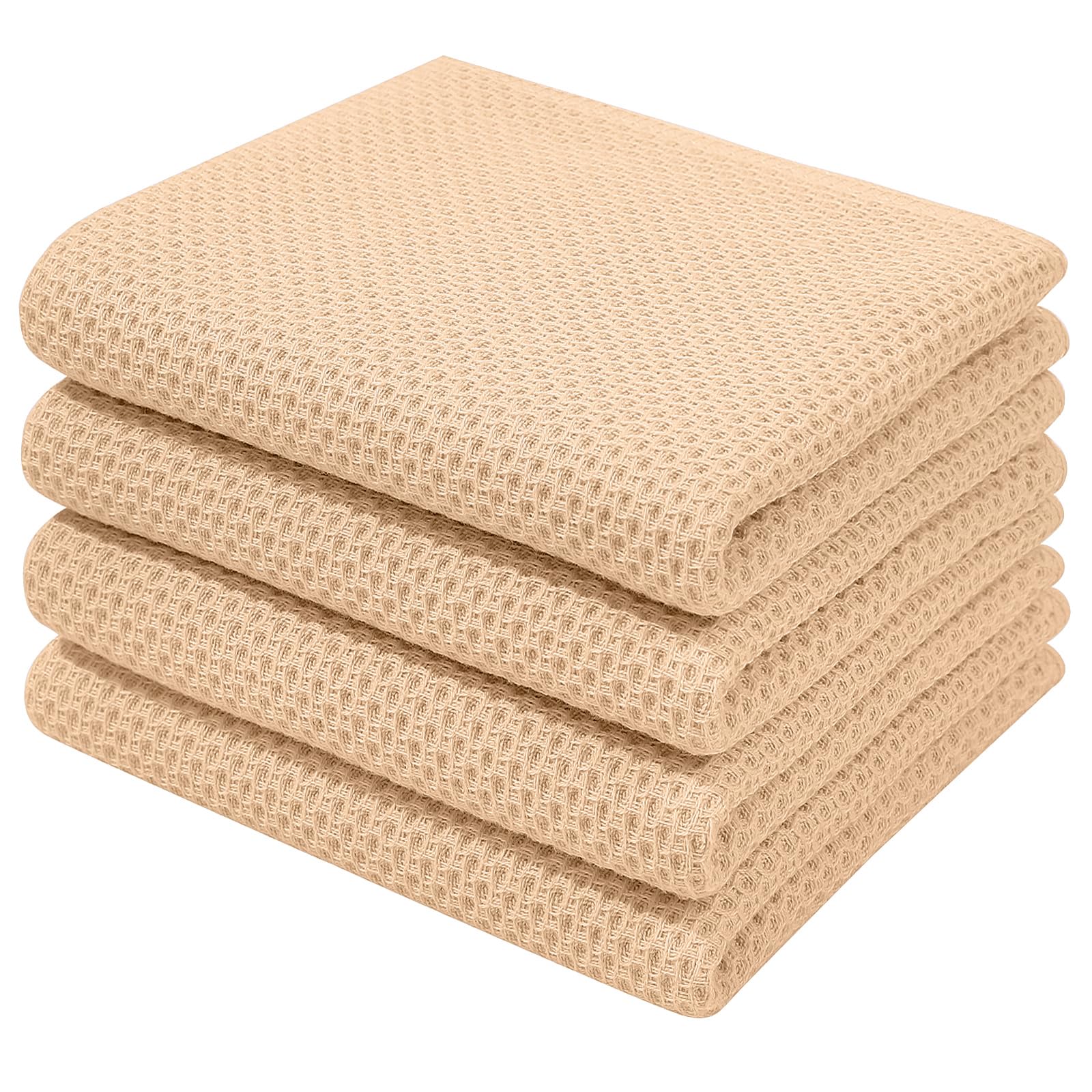 Photo 1 of Homaxy 100% Cotton Waffle Weave Kitchen Dish Towels, Ultra Soft Absorbent Quick Drying Cleaning Towel, 13 x 28 Inches, 4-Pack, Apricot