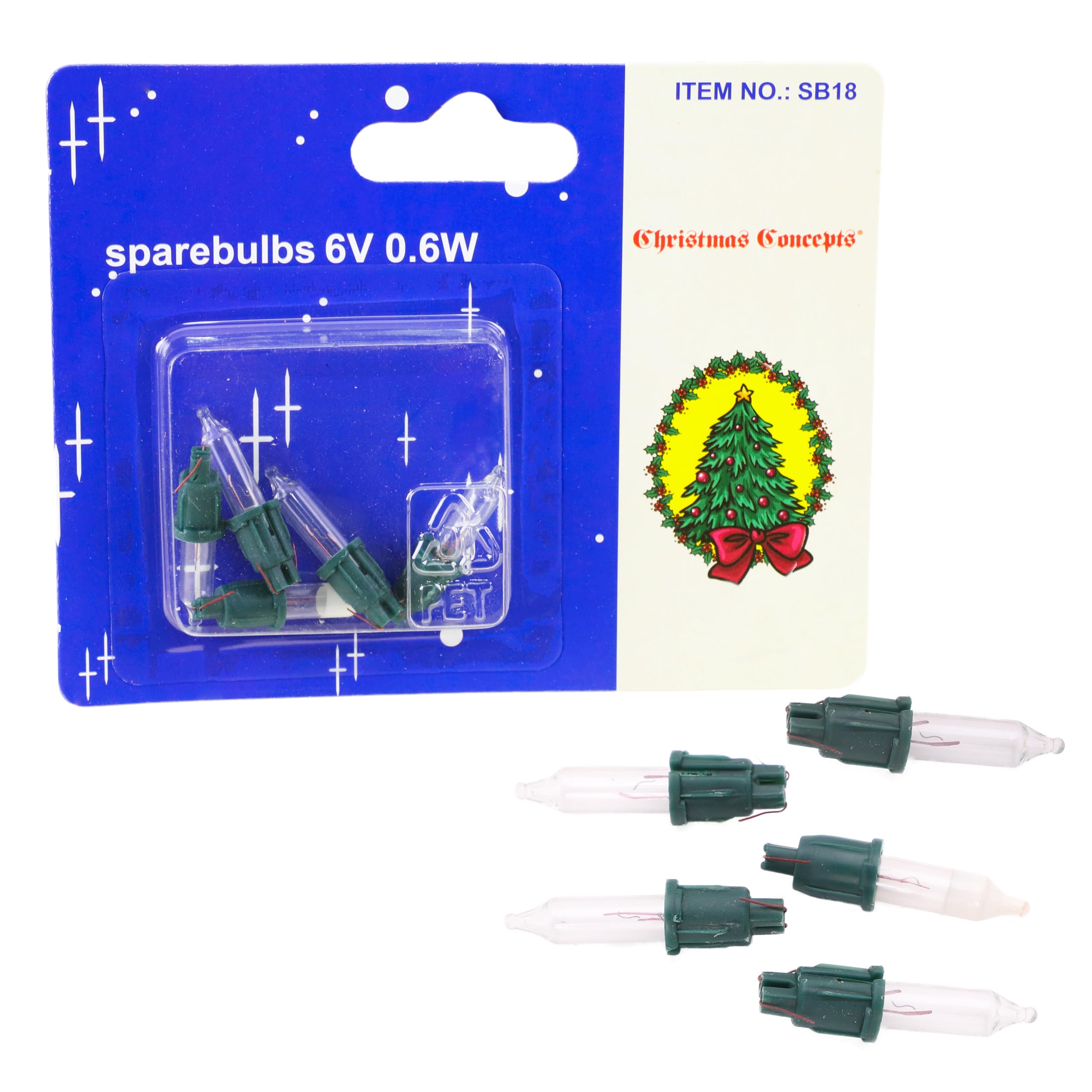Christmas Concepts® Pack of 4 Clear Push In Spare Bulbs & 1 Fuse Bulb - 6V 0.1a/6V 0.9a - Replacement Bulbs