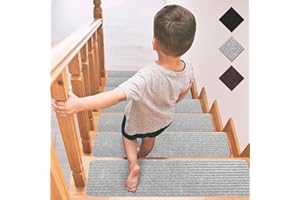 GOYLSER Indoor Carpet Stair Treads Non Slip, Stair Carpet for Hardwood Floors, Gray Peel and Stick Tape Self Adhesive Stair Traction Treads Stair Mat Set of 15, 8"x30" Grey