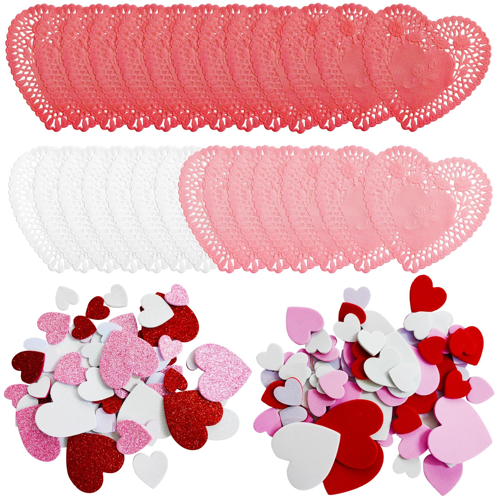 Photo 1 of 100pcs Heart Doilies, 2 Bags Foam Heart Stickers, Valentine Sticker Set, Heart Stickers for Valentine's Day Wedding DIY Craft Supplies