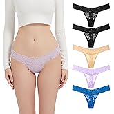 GAREDOB Lace Thongs for Women Sexy Thong Panties Mid Waist Underwear 5 Pack-10Pack-Size XS-4XL