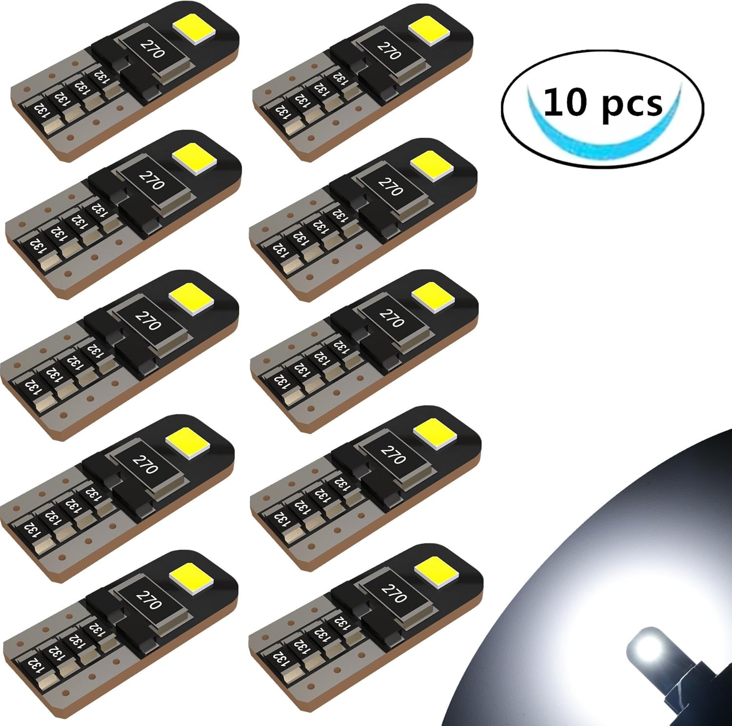 LABBYWAY 10 x T10 Wedge 194 168 W5W LED Bulbs, Super Bright 2-2835 Chipset, CAN-Bus Error Free, Interior Lights, License Plate Dome Map Door Courtesy Park Lights,Xenon White