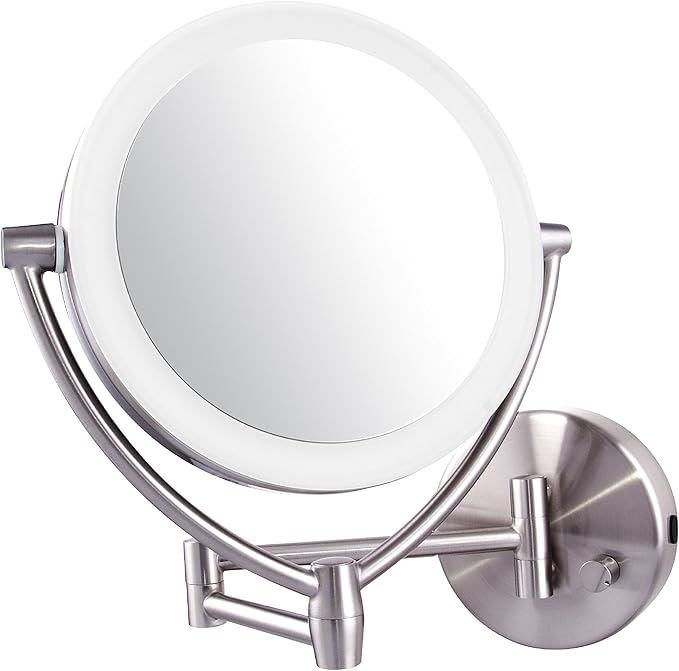 Ovente LED Lighted Wall Mount Makeup Mirror, 7.5 Inch, Battery or USB